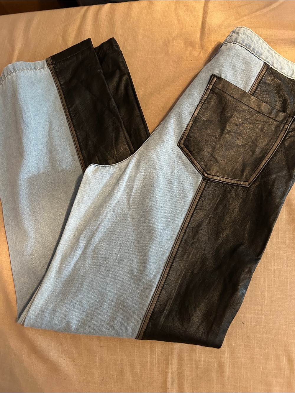 NWT High-Rise Two-Tone Light Blue and Black Panel Women's Jeans